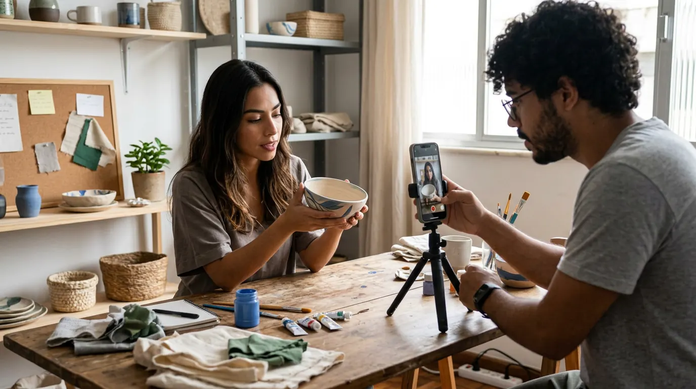 Equipe criando conteúdo para redes sociais
